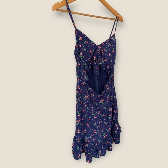 LUCCA Ruffle Front Tie Cut Out Cherry Print Dress - Picture 4 of 10